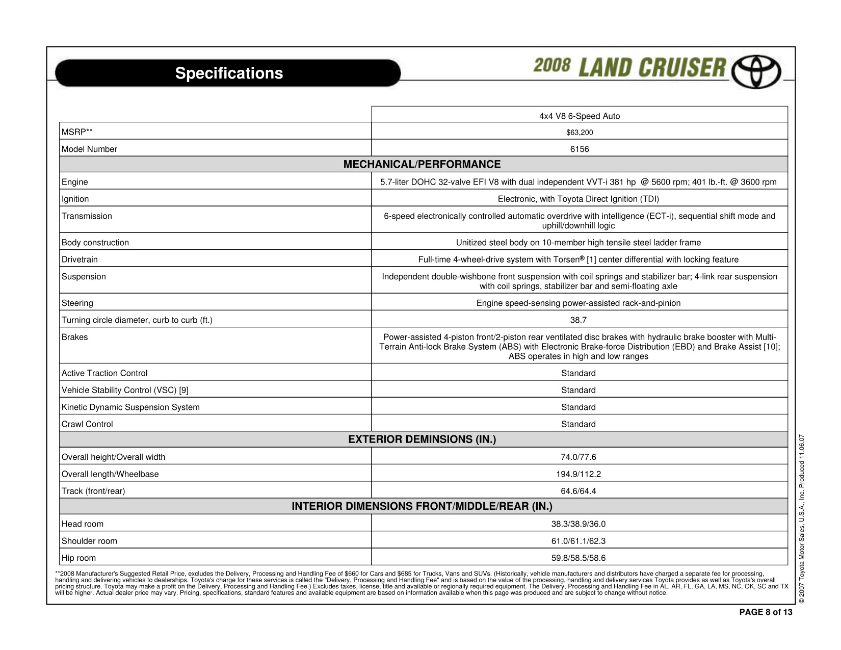 2008 Toyota Land Cruiser Brochure Page 6